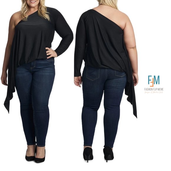 New! Coldesina "Jenny" Convertible Asymmetrical Drape Sleeve Top, 2X - Picture 2 of 13
